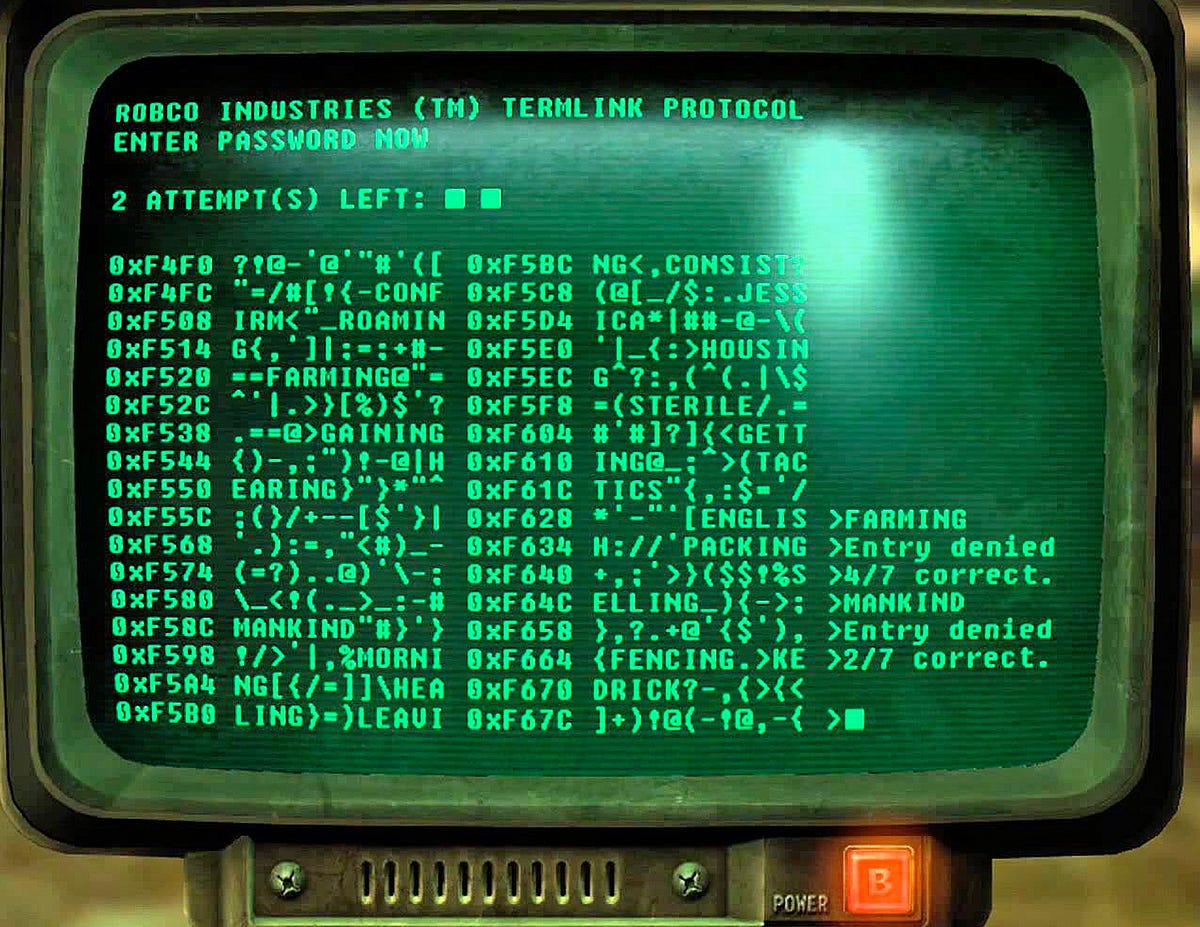 Fallout Hacking Helper. Writing a simple minigame solver for… by Gil