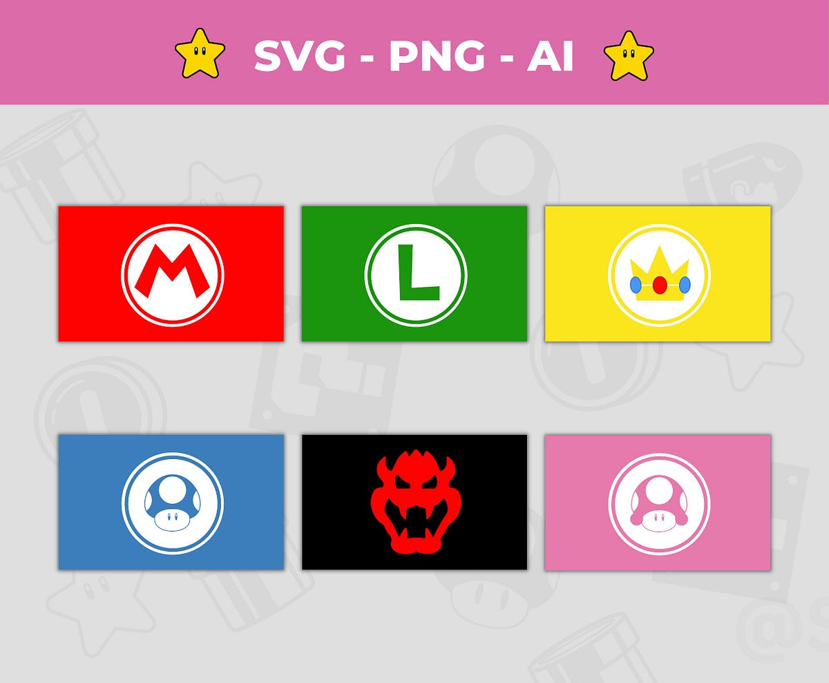 Digital Mario Flags Bundle SVG PNG Instant Download, Super Mario Bros ...