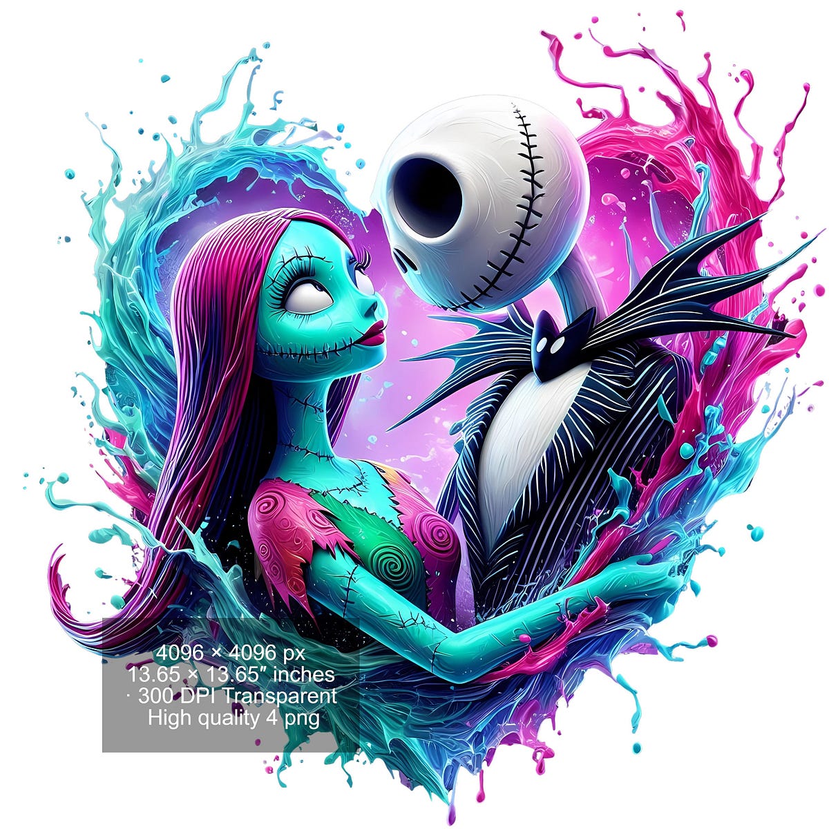 4 PNG Jack and Sally Splash and Watercolor Digital design PNG file for ...