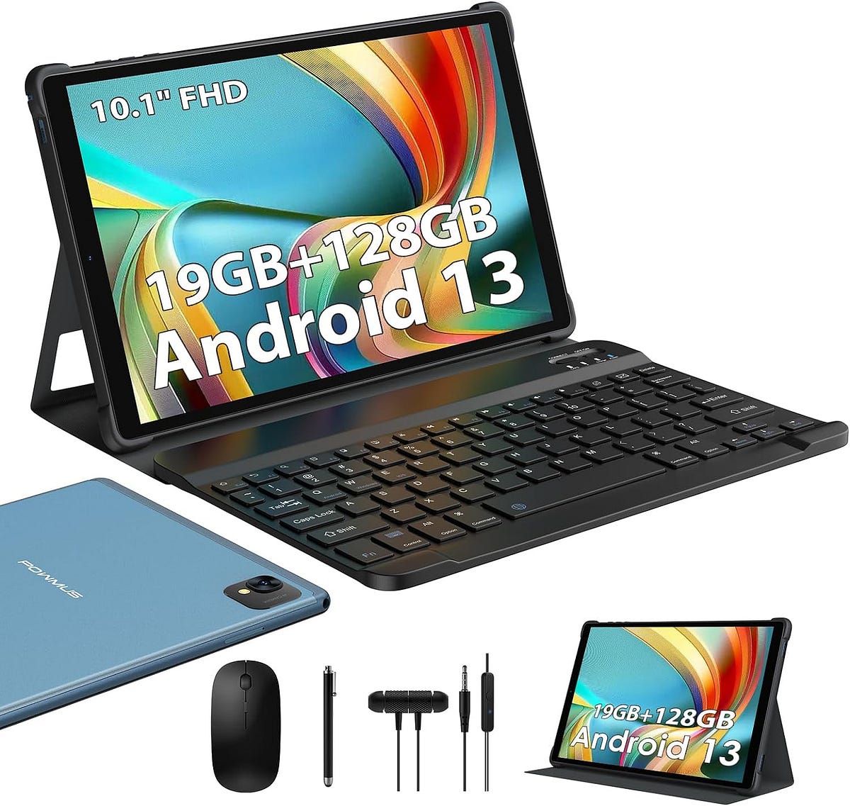 POWMUS 2024 Android 13 Tablet, 10.1 inch Tablet with 128GB ROM,19GB RAM