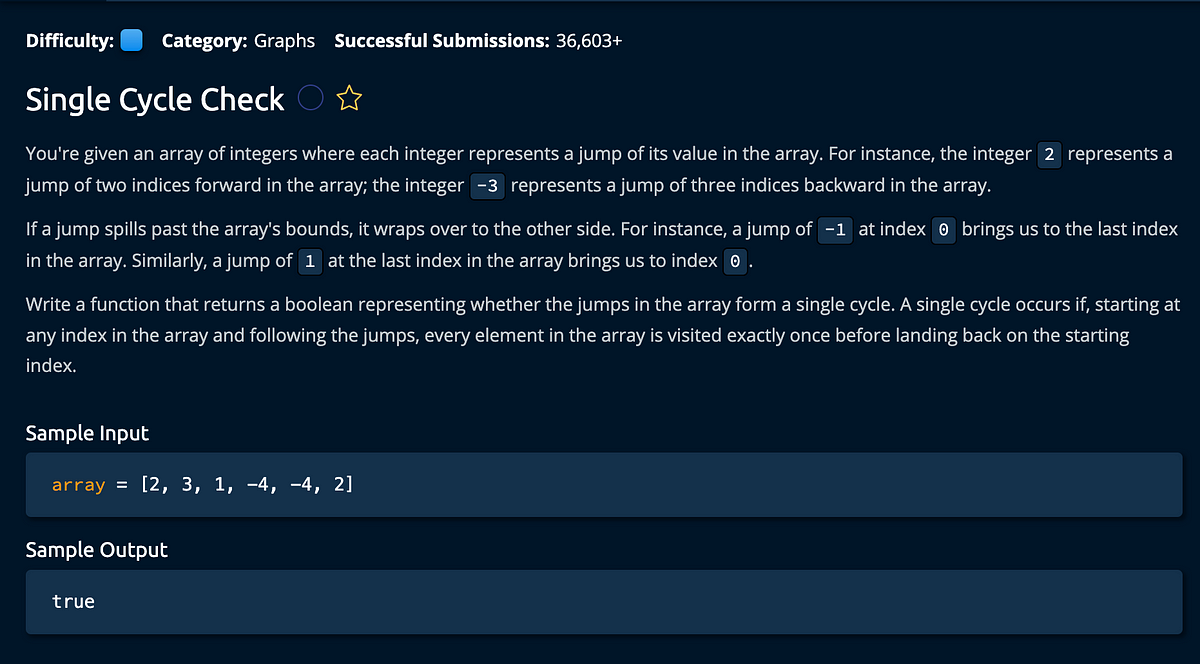 Leetcode Medium: Single Cycle Check SOLUTION | by Kyle-Anthony Hay | Medium