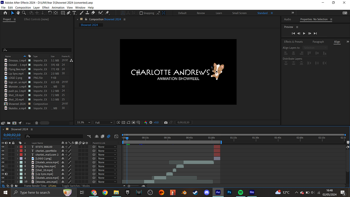 Showreel Intro and Outro Pages Charlotte Andrews Medium