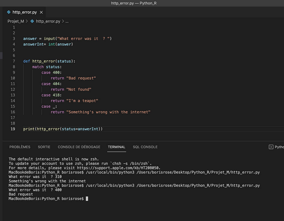 Python: Exemple d’utilisation de match - Boris Rose - Medium