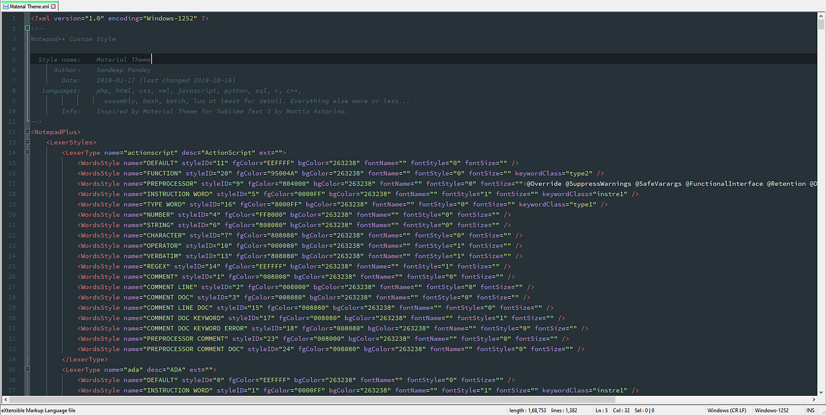 Material (Dark) Theme Giving Notepad++ a modern makeover by Sandeep