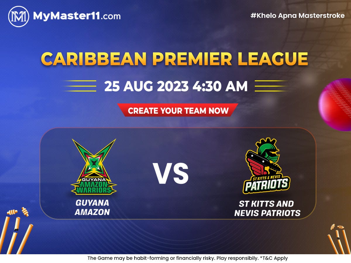 St Kitts and Nevis Patriots Vs Guyana Amazon Warriors Match 8 of the CPL- Mymaster11 Prediction, Pitch Report, Playing XIs by Mymaster11 Aug, 2023 Medium