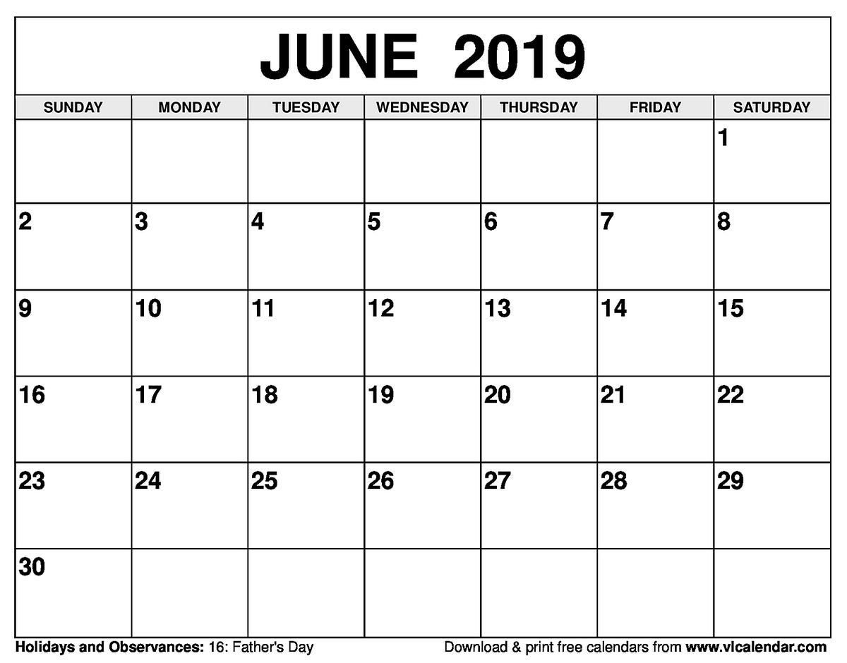 Printable June 2019 Calendar Templates | by Karen Cline | Medium