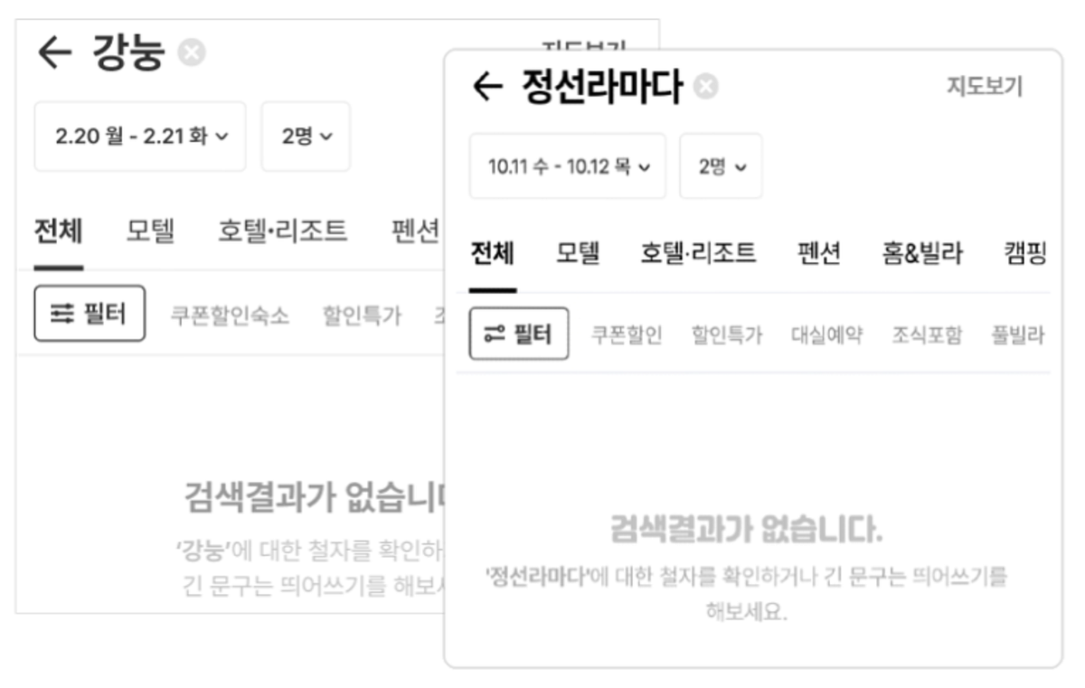 여기어때의 검색 결과 없음(NR)에 대한 이야기