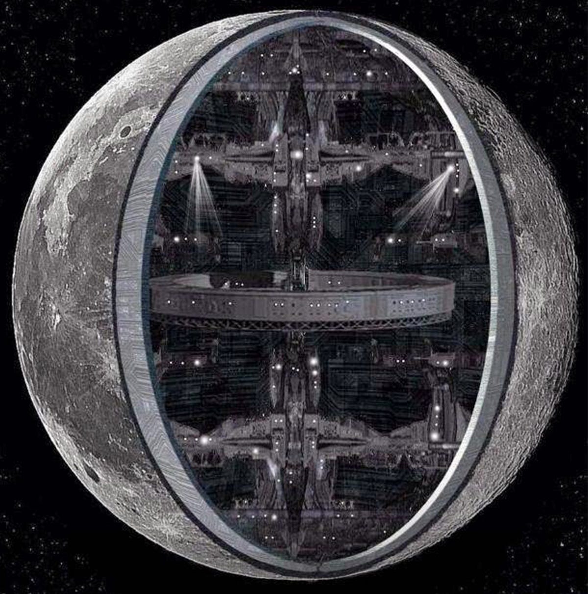 ядро луны. полая луна. луна планета строение. мегаструктура дайсона. строение европы спутника юпитера.