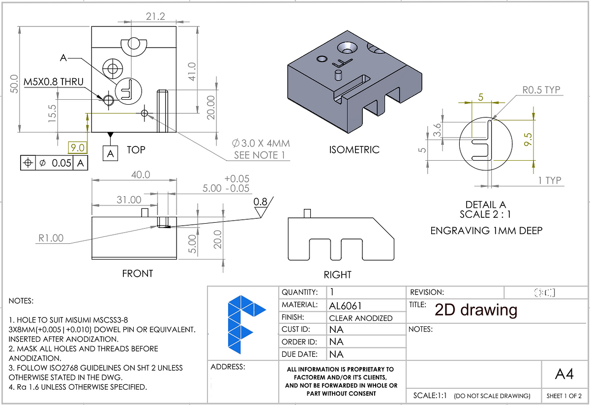 mechanical drawing with dimension