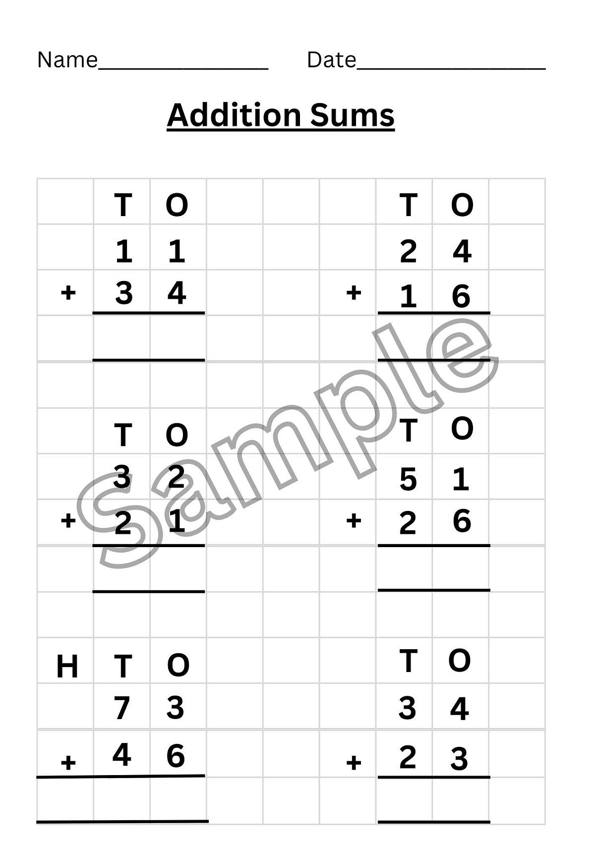 Maths Addition Sums Worksheets for Grade 1,2 and 3(10 Pages ...