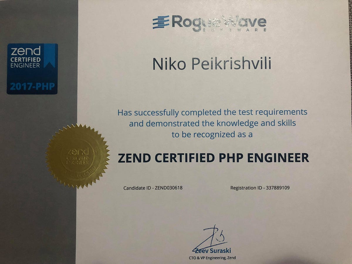  zend php certification by niko peikrishvili