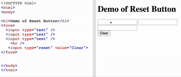 Reset button in html discount