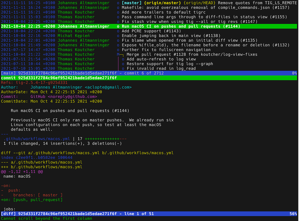 Add Tig to your Git toolbox. A quick browse of your git history by