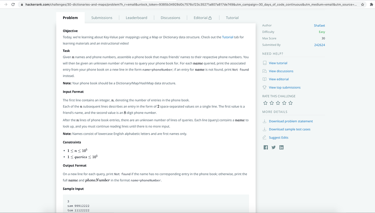 Hacker Rank- Day 8th Challenge solved in javascript- Dictionaries and ...