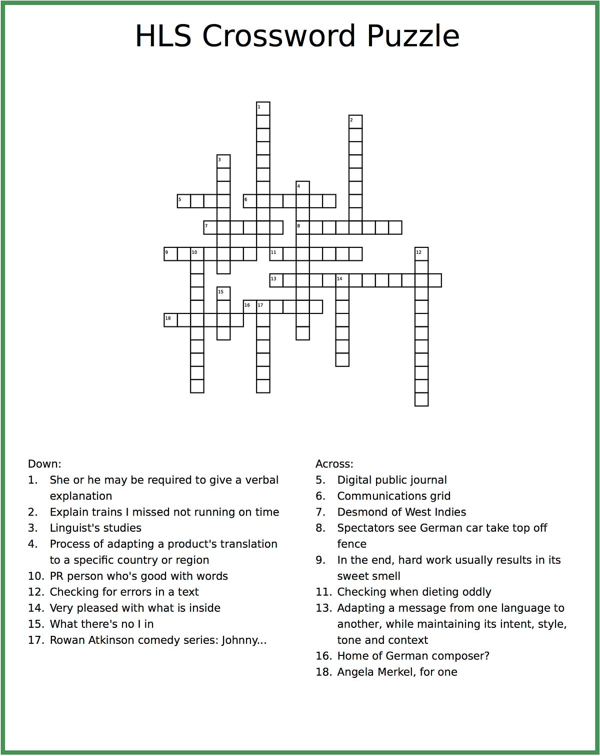 HLS Crossword Puzzle Lockdown Boredom Breaker Edition by Martin HLS Crossword Puzzle Lockdown Boredom Breaker Edition by Martin