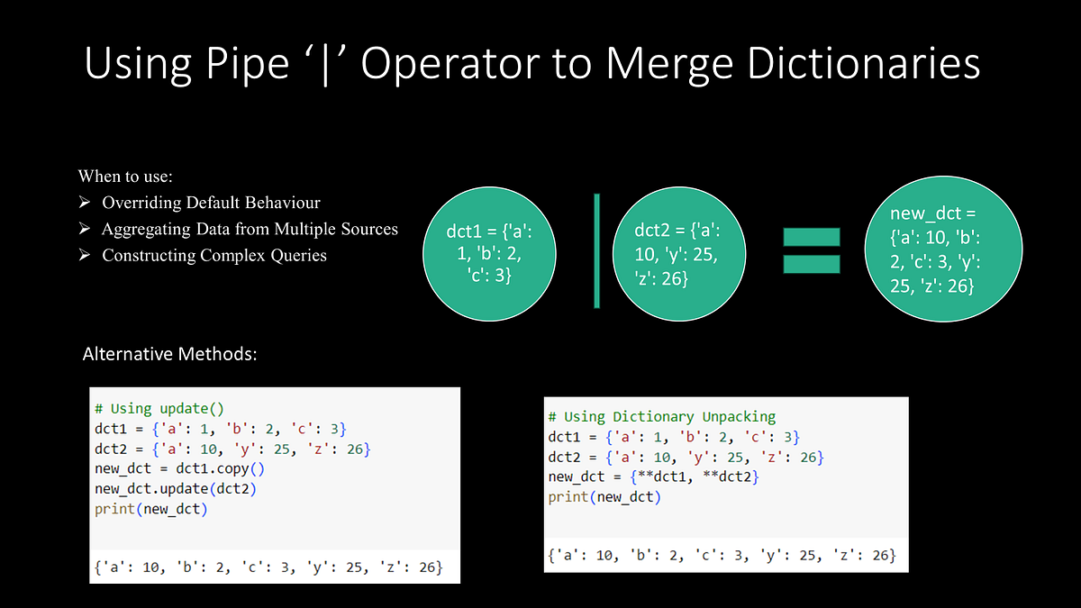 Python Tips: Merging dictionaries Using Pipe ‘|’ Operator | by ...