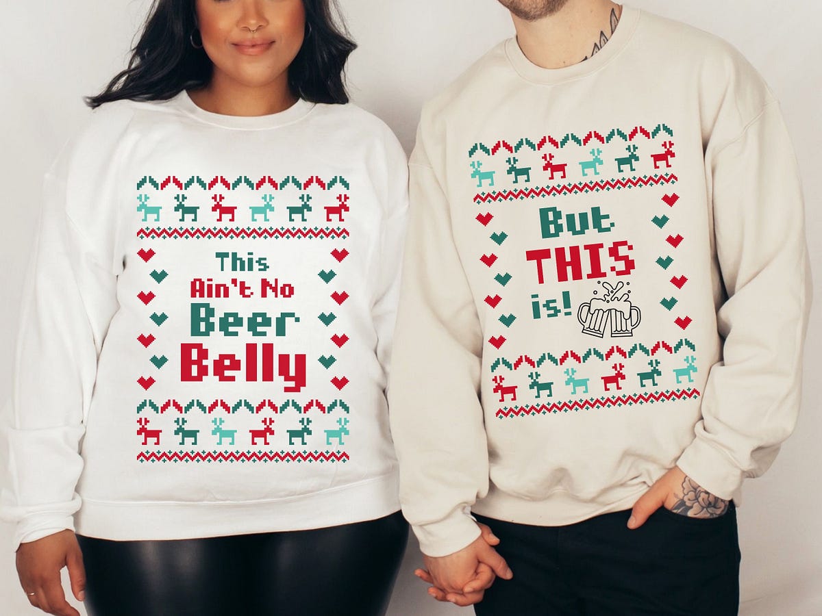 This Ain’t No Beer Belly Pregnancy Christmas Sweater Couples Christmas 