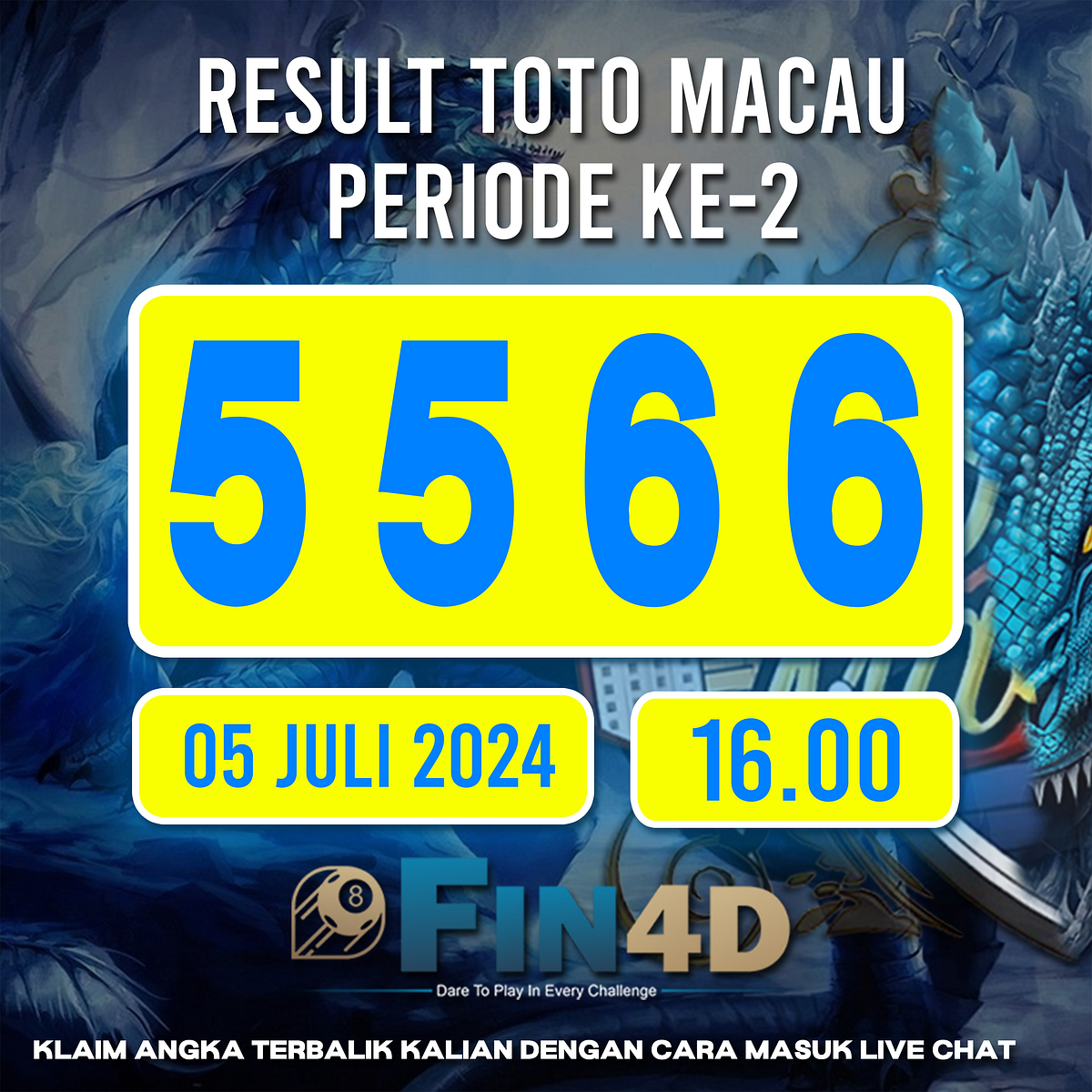 TOTO MACAU 5D PERIODE 2 TANGGAL : 05 JULI 2024 SAH DI ANGKA 5 5 6 6