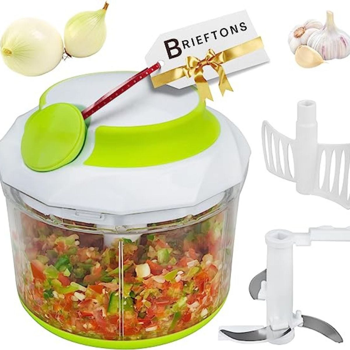 Brieftons QuickPull Food Chopper Effortless 4Cup HandPowered Blender