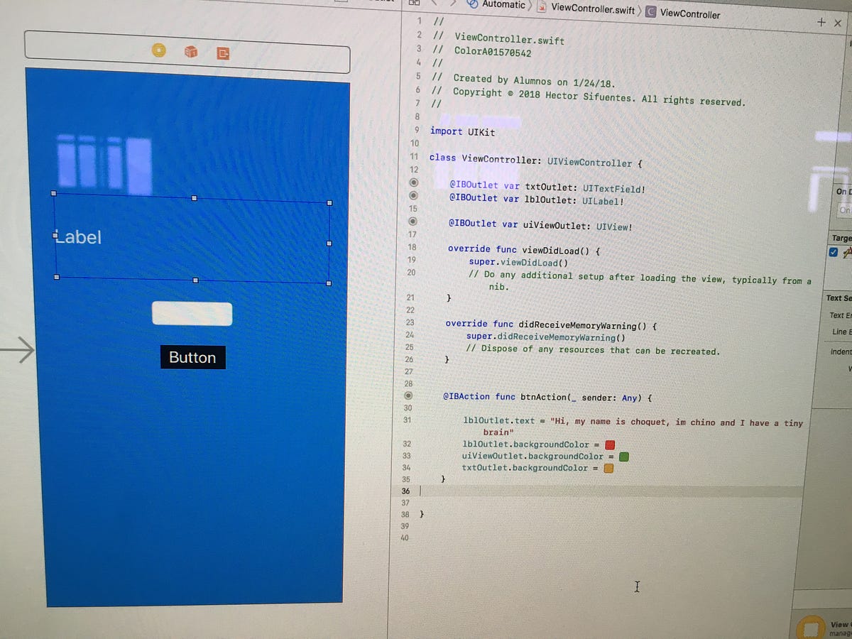 Xcode Button Héctor Sifuentes – A01570542. xCode label, button and text field. | by ...