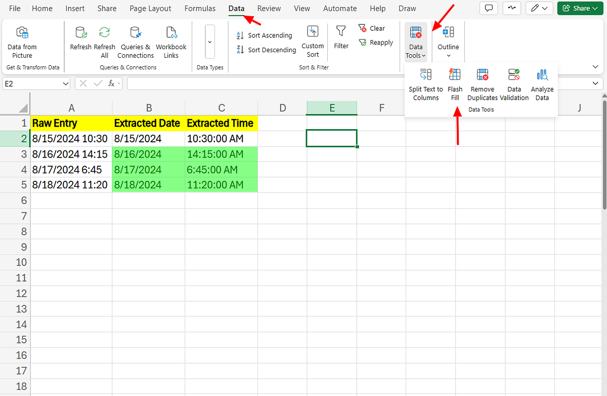 How to Split Dates and Times in Excel Using Flash Fill (No Formula ...