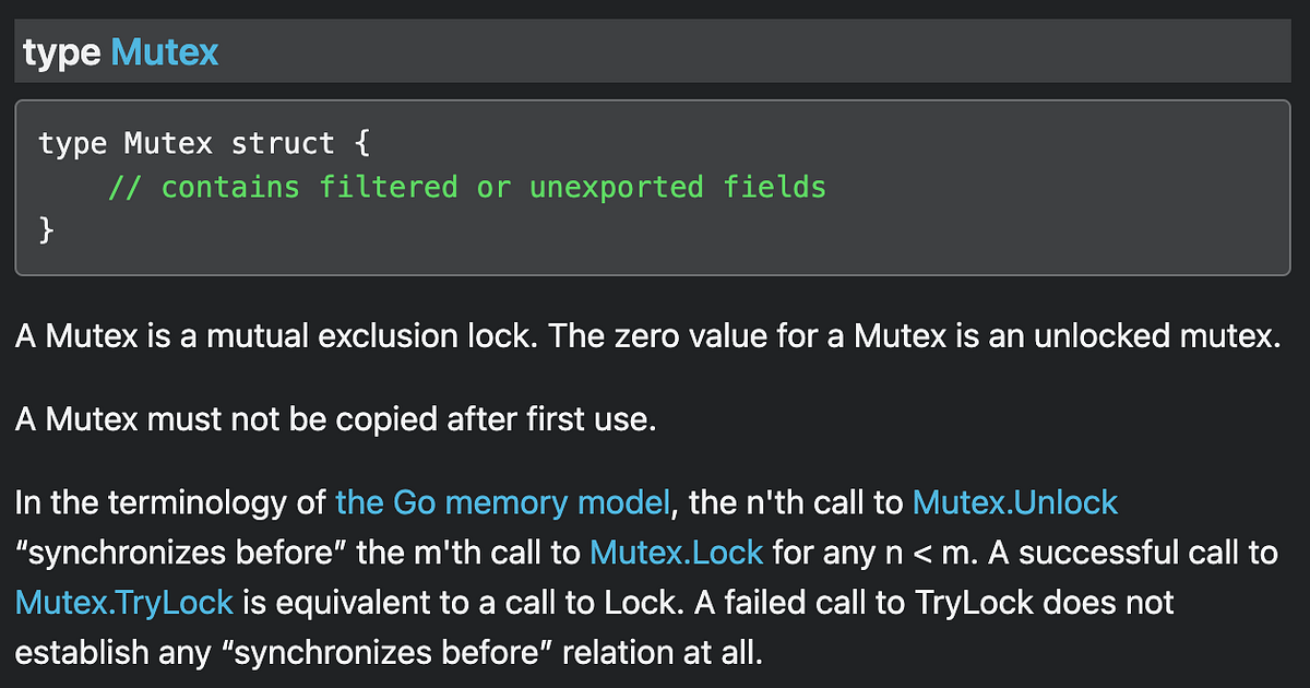 Mutexes in GoLang Are Different. The GoLang's Mutex type works in a way