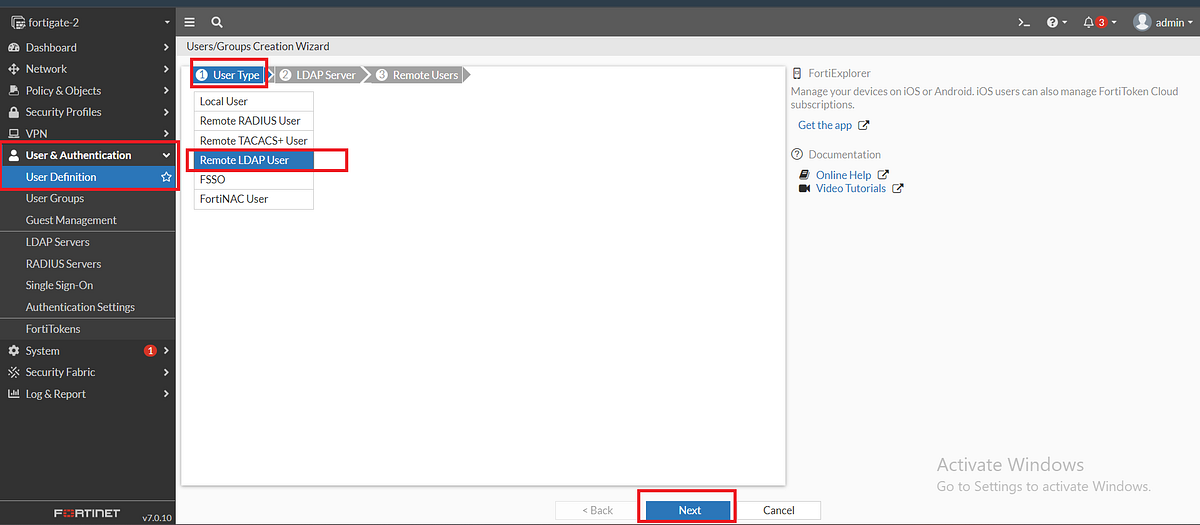 LDAP/LDAPS Configuration with FortiGate firewall on virtual machine in