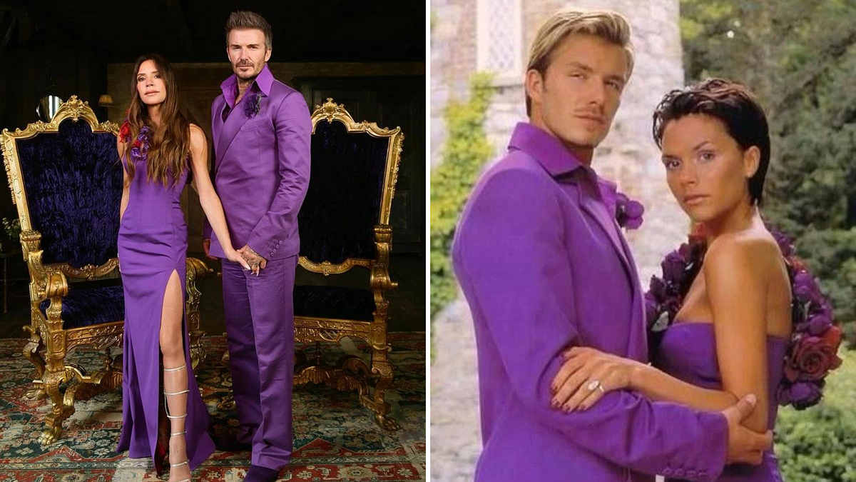 David Beckham and Victoria Revive Iconic Purple Wedding Outfits for ...