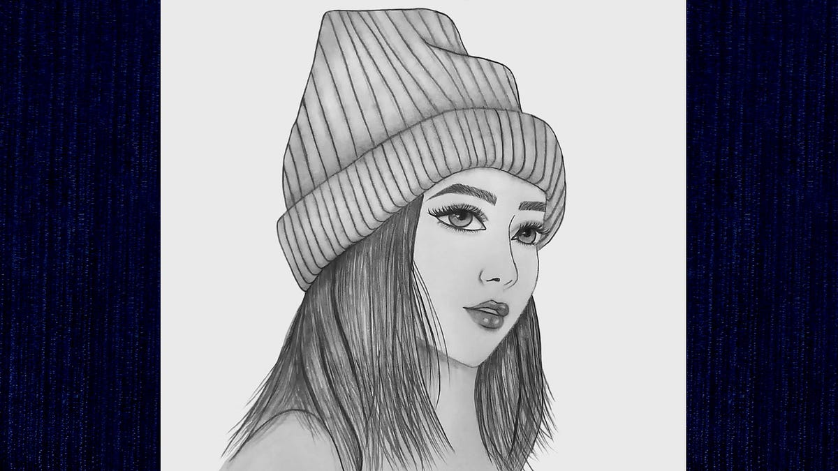 How to draw a girl wearing winter cap, face drawing step by step, girl