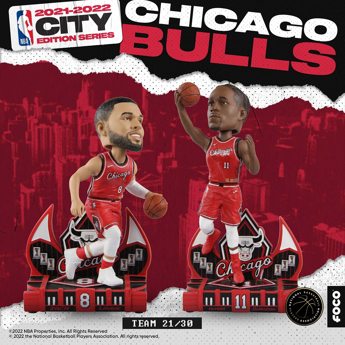 DeMar DeRozan Chicago Bulls 2022 City Jersey Bobblehead #'d/221 FOCO NBA  NEW