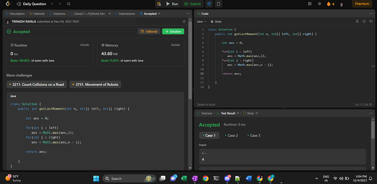 1503. Last Moment Before All Ants Fall Out of a Plank - Trinadh Rayala ...