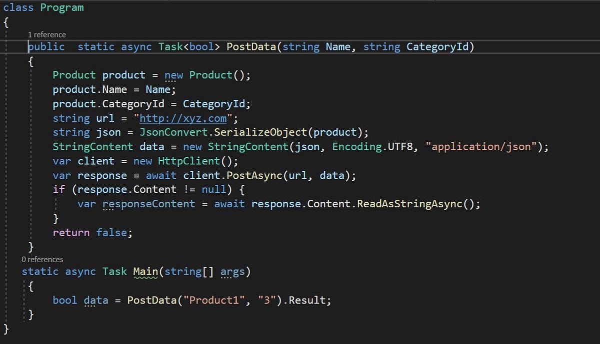 C HttpClient Post Data Remote Server All Code public class Product