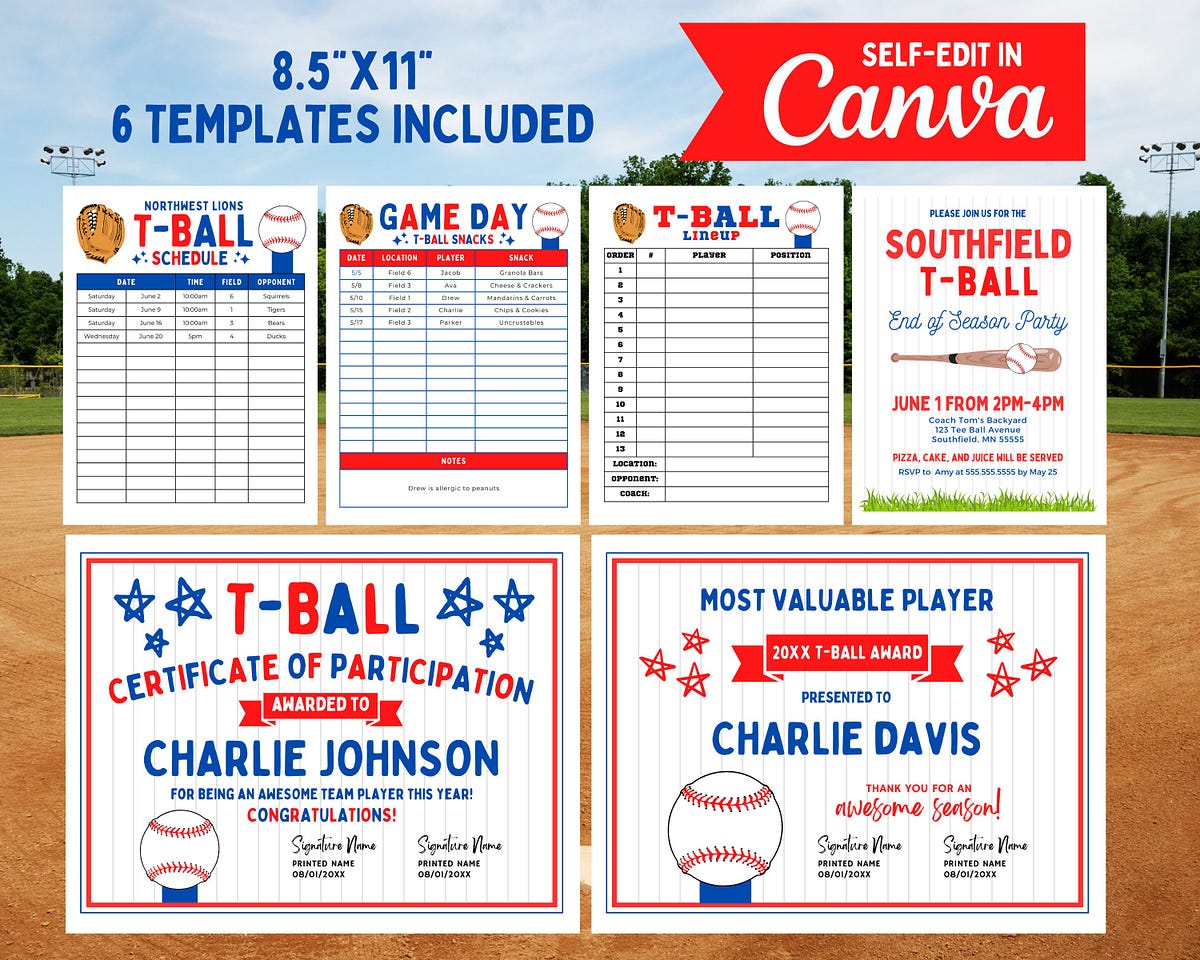Editable Tball Template Bundle Printables, Includes Snack & Game