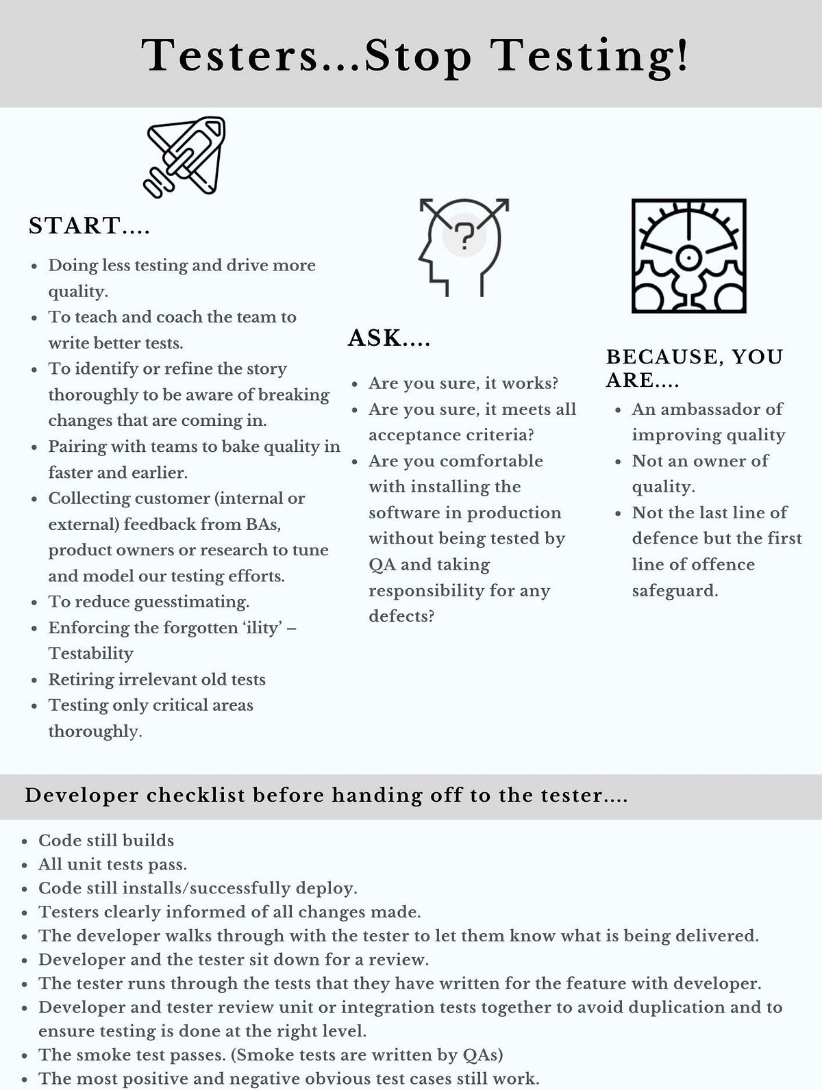 Testers….Stop Testing!. I have been working in the software… | by Naveen  Bhati | Medium