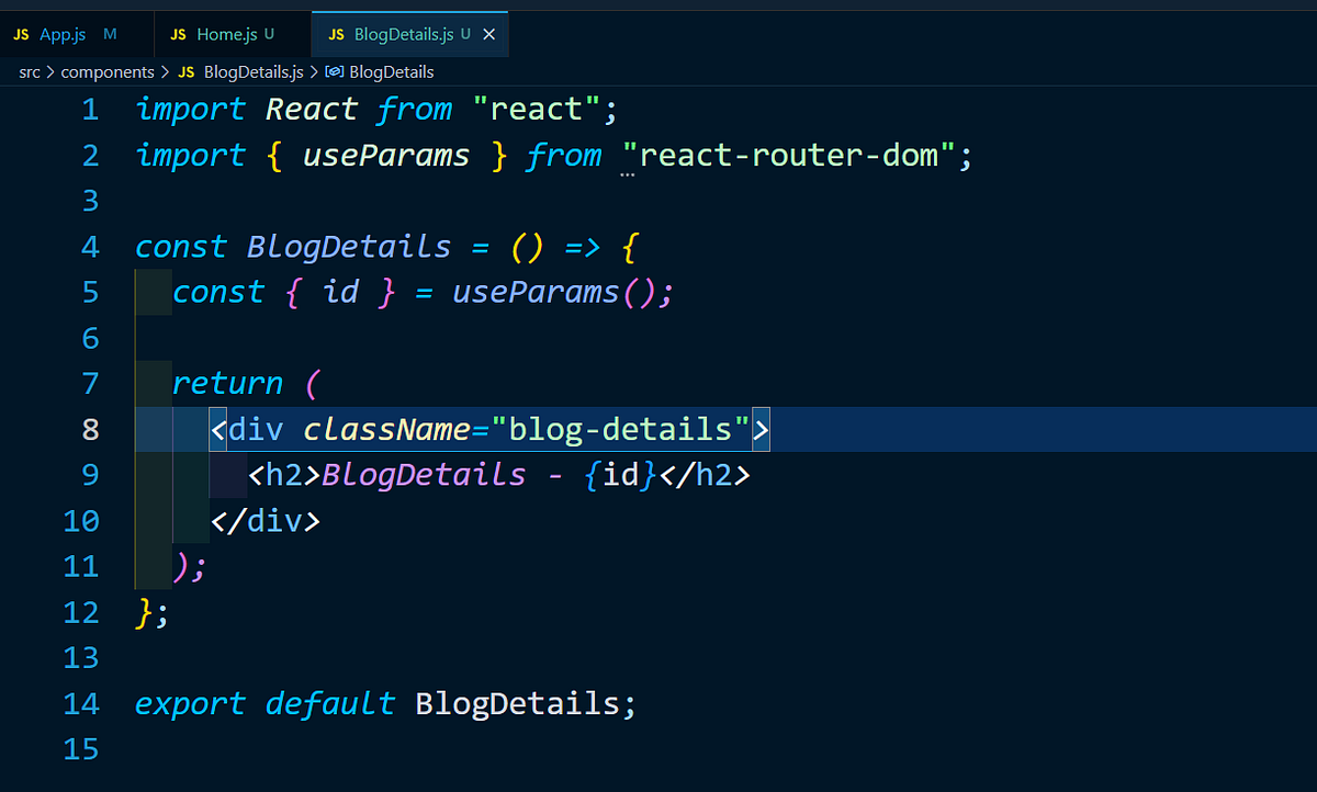 import { useParams } from “react-router-dom”; Do not hardcode but → ...