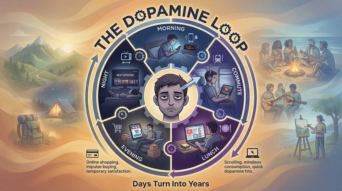 Dopamine Loop — stuck in the couch | by Vrajsensei | Jan, 2026 | Medium - Dopamine Loop Affecting Spiritual Enlightenment