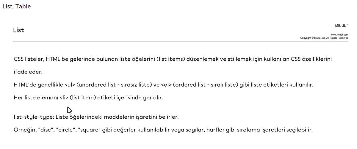 CSS3-List, Table - Merve Nur Çifci - Medium