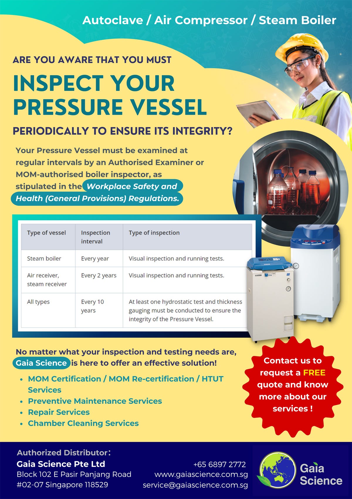 Autoclave Machine Maintenance Services in Singapore Gaia Science Pte