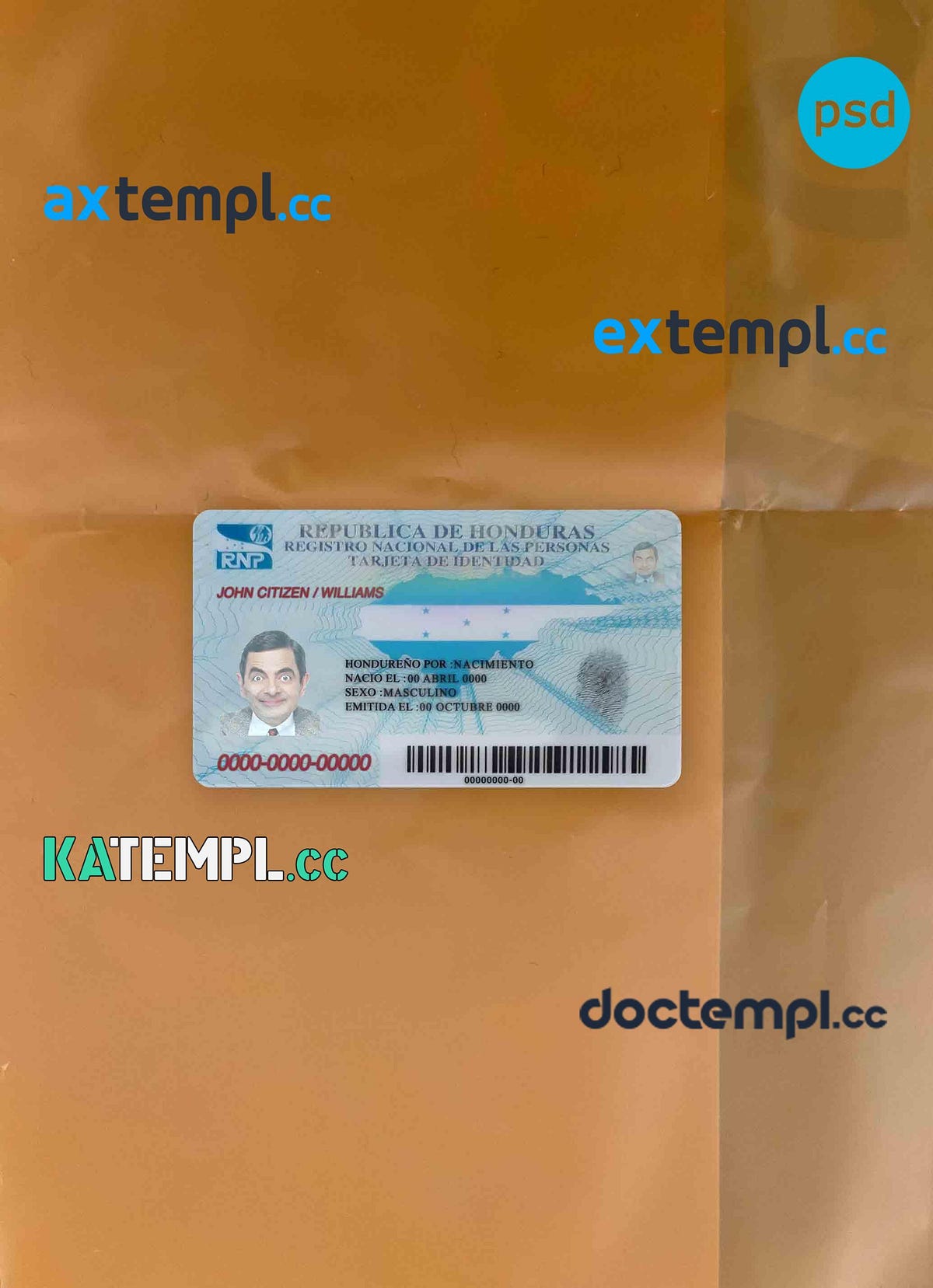 Honduras ID card PSD files, scan look and photographed image, 2 in 1 ...