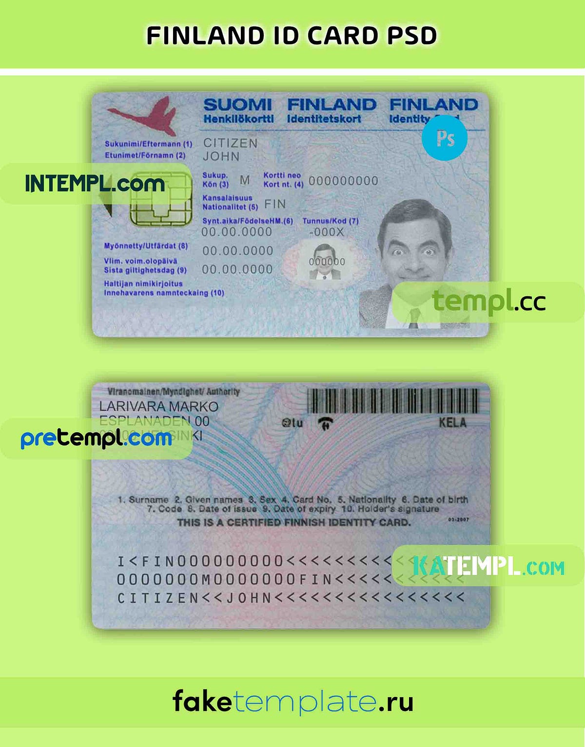 Finland identity card PSD template, version 2 by Shotempl Nov, 2023