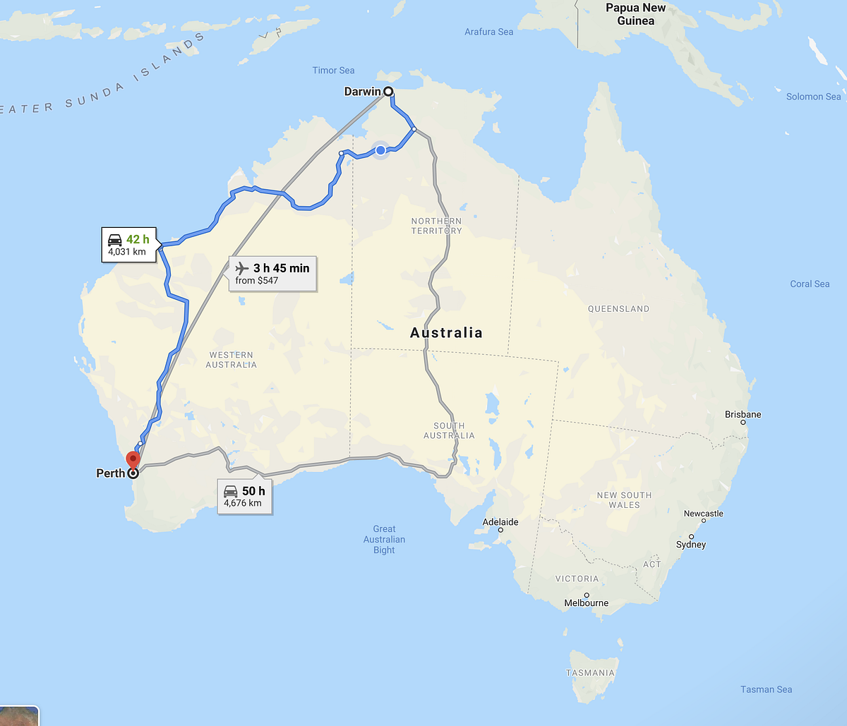 Drive 2; Darwin — Perth. 4000km, 50 hours, no superchargers! by