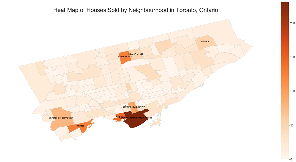 Create a geographic heat map of the City of Toronto in Python by
