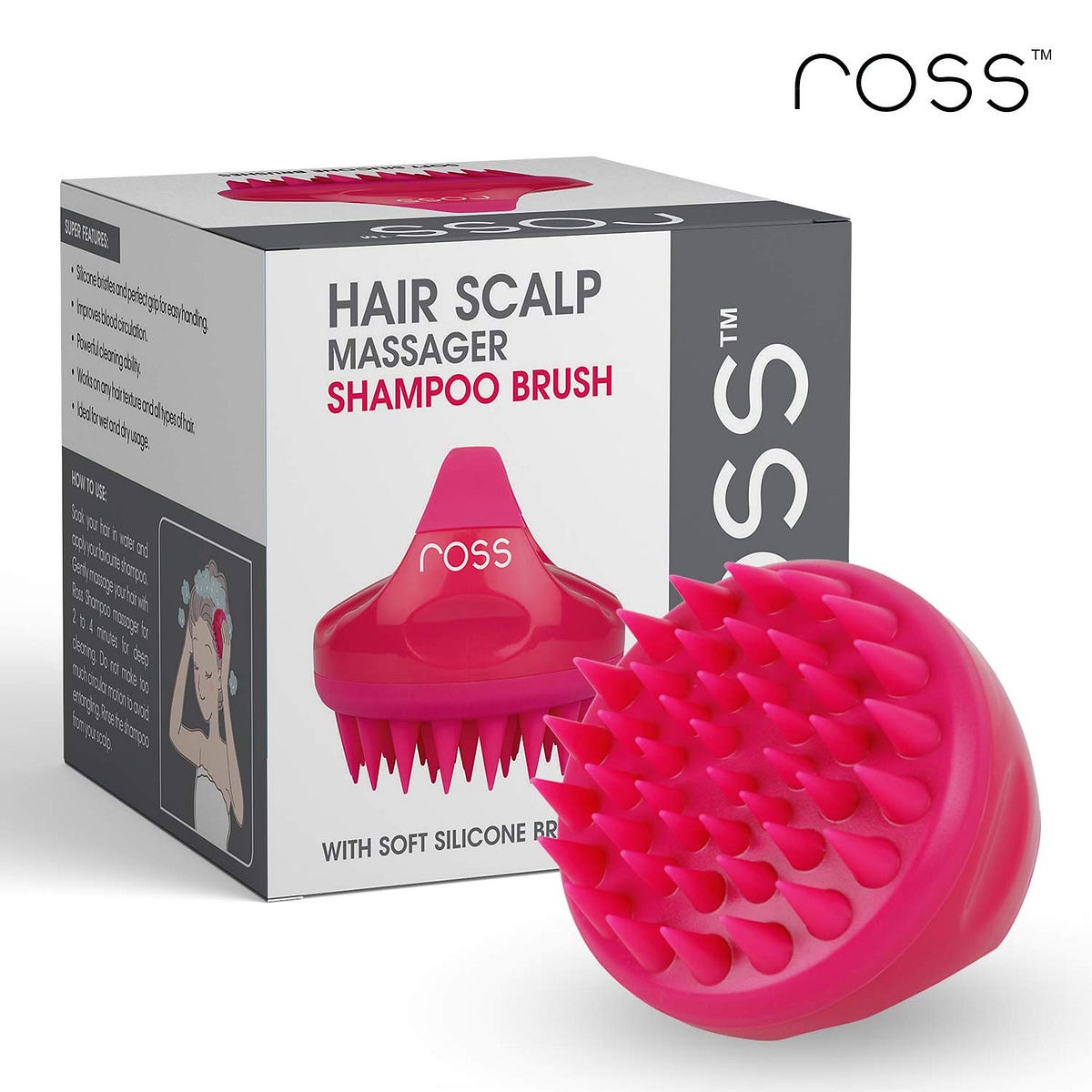 Ross Hair Scalp Massager Shampoo Brush with Soft Silicone Bristles