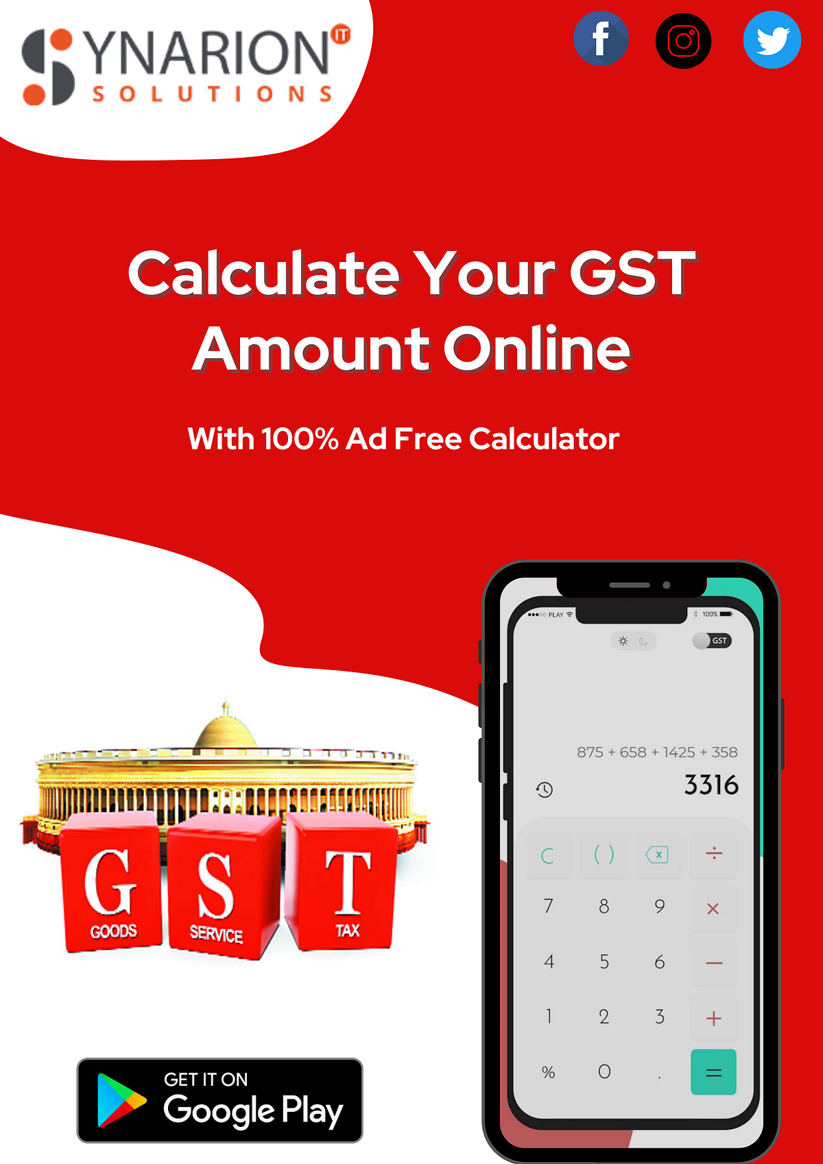 Calculate Your GST Amount Online With 100 AdFree Calculator by Synarion GST Calculator Medium