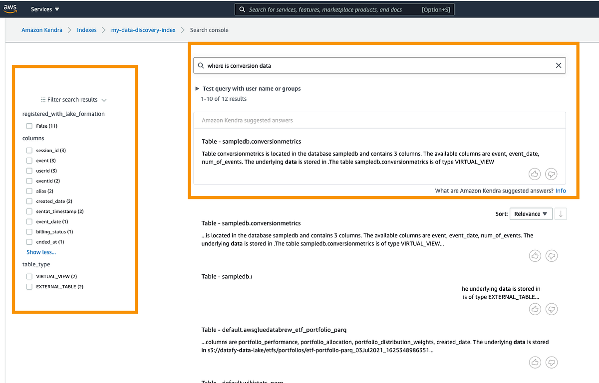 AIPowered Data Discovery with Amazon Kendra and AWS Glue Data Catalog