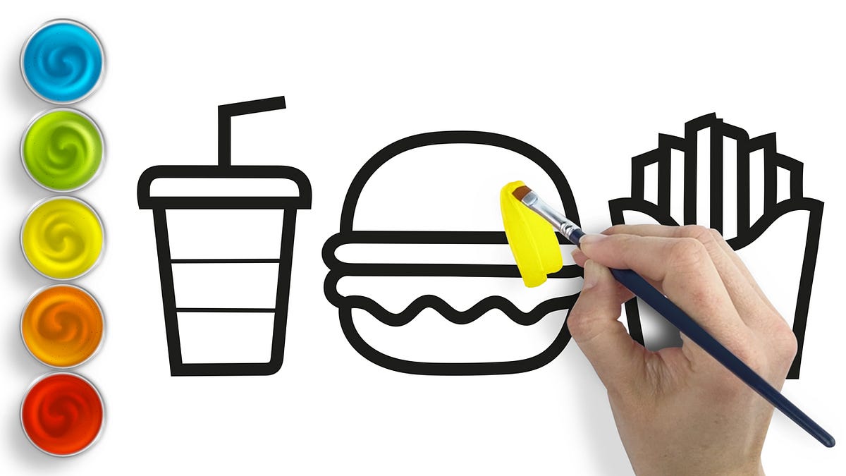 Drawing and Coloring Channels For Kids Burger, Chips and Coke 11