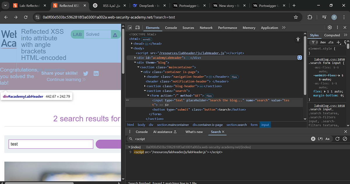 Portswigger Lab: Reflected XSS into attribute with angle brackets HTML ...