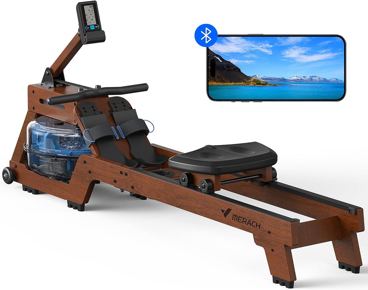 Wood Crafted, Fitness Perfected Introducing the MERACH Water Rowing Machine by The Glow Hub