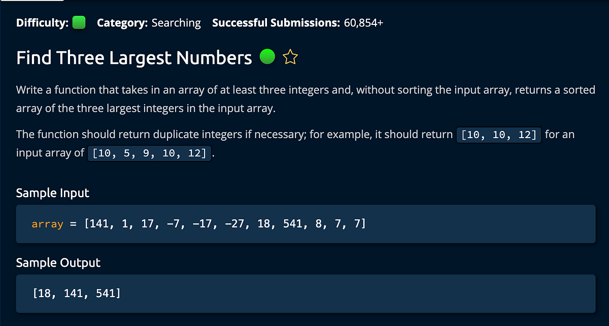 Leetcode: Find Three Largest Numbers | by Kyle-Anthony Hay | Medium