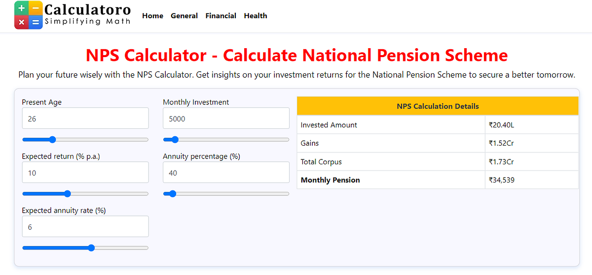 NPS Calculator — Calculate National Pension Scheme Calculatoro Medium